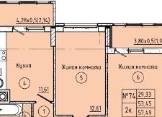 Двухкомнатная квартира на продажу, 57.5 м2, Батайск, ЖК Талалихина, переулок Талалихина, 30к1