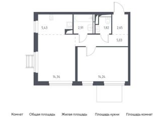 Продажа однокомнатной квартиры, 46.4 м2, Московская область, микрорайон Пригород Лесное, к6