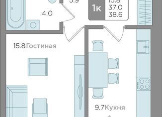 Продажа 1-комнатной квартиры, 37 м2, Калининград, Новгородская улица, 3Ак6, ЖК Новый Город