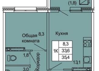 1-комнатная квартира на продажу, 35.4 м2, Ленинградская область