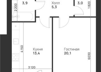 Продается 1-комнатная квартира, 49.5 м2, деревня Нижняя Китаевка