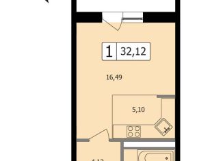 Продажа однокомнатной квартиры, 32.1 м2, Краснодар, улица имени Ф.И. Шаляпина, 30/1лит3, ЖК Жемчужина