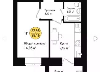 1-ком. квартира на продажу, 41.2 м2, село Семёновка, Молодёжная улица, 15