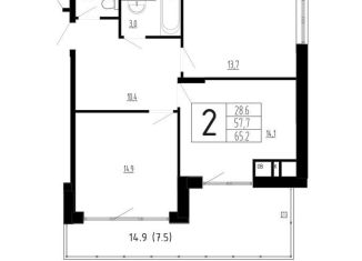 Продается 2-ком. квартира, 65.2 м2, село Павловская Слобода