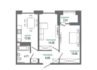 2-комнатная квартира на продажу, 57.3 м2, Иркутская область, жилой комплекс Авиатор, с19