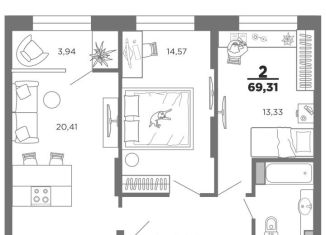 Продам 2-комнатную квартиру, 69.3 м2, Рязань, 5-й Новый проезд