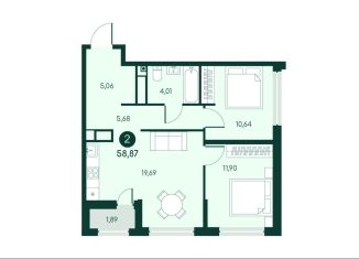 Продам двухкомнатную квартиру, 58.9 м2, Курганская область