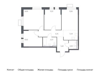 4-комнатная квартира на продажу, 77.5 м2, Московская область, жилой комплекс Квартал Ивакино, к2