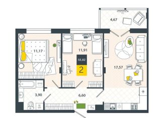 Продам 2-комнатную квартиру, 55.8 м2, Тульская область