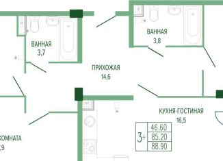 Продажа 3-ком. квартиры, 88.9 м2, Краснодар, Прикубанский округ