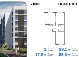 Продам 2-ком. квартиру, 55.6 м2, Санкт-Петербург, метро Проспект Ветеранов, жилой комплекс Сандэй, 7.2