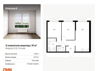 Продам 2-комнатную квартиру, 51 м2, Москва, жилой комплекс Кольская 8, 2.2