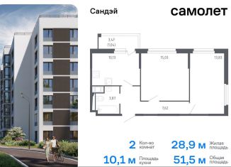 Продается 2-ком. квартира, 51.5 м2, Санкт-Петербург, Красносельский район, жилой комплекс Сандэй, 7.2