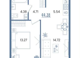 Однокомнатная квартира на продажу, 44.4 м2, Казань, Авиастроительный район