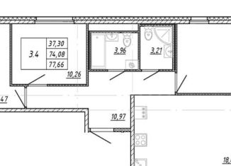 3-ком. квартира на продажу, 77.7 м2, Мурино, улица Шоссе в Лаврики, 51