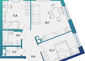 Продаю двухкомнатную квартиру, 57.7 м2, Альметьевск