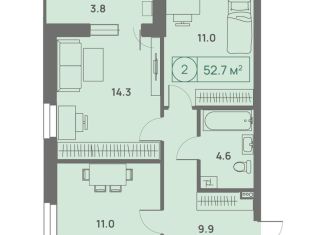 Продается 2-комнатная квартира, 52.7 м2, Пермь, Дзержинский район, Трамвайная улица, 27