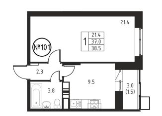 Продам 1-комнатную квартиру, 38.5 м2, Московская область