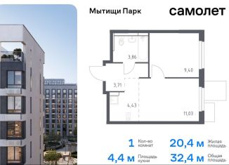 Продается однокомнатная квартира, 32.4 м2, Мытищи, жилой комплекс Мытищи Парк, к5