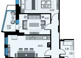 Двухкомнатная квартира на продажу, 57.9 м2, Ростов-на-Дону, улица 23-я Линия, 54с7, ЖК Город у Реки