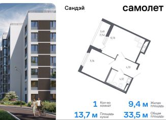 Продам 1-комнатную квартиру, 33.5 м2, Санкт-Петербург, метро Проспект Ветеранов