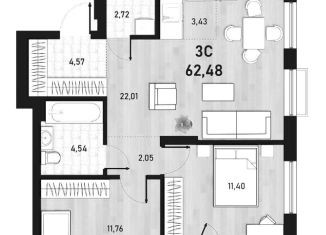 Продам 3-комнатную квартиру, 62.5 м2, Новосибирск, метро Площадь Маркса, Пермская улица, 12к2