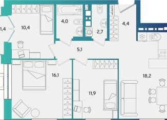 Продается 3-комнатная квартира, 73.2 м2, Альметьевск