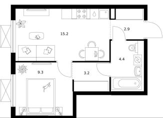 Продам 1-комнатную квартиру, 35 м2, Москва, 22-й микрорайон, 6.2