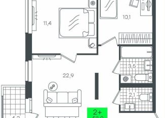Продаю 2-комнатную квартиру, 58.9 м2, деревня Дударева, улица Сергея Джанбровского, 2, ЖК Андерсен Парк
