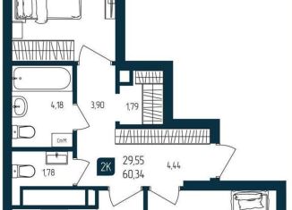 Продается 2-комнатная квартира, 60.3 м2, Тюмень