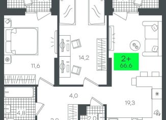 Продаю 2-ком. квартиру, 66.6 м2, Тюмень