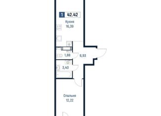 Продам 1-ком. квартиру, 40.8 м2, Ленинградская область