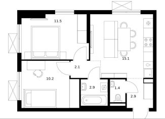 2-ком. квартира на продажу, 46.1 м2, Москва