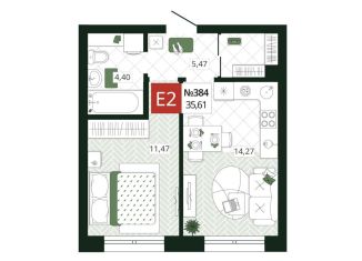 Продаю 1-комнатную квартиру, 35.6 м2, Тула