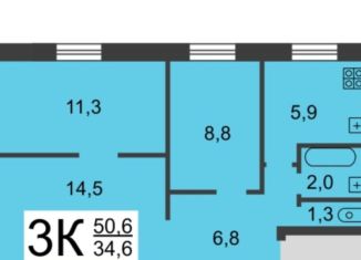 Трехкомнатная квартира на продажу, 50.6 м2, Нижний Новгород, улица Ватутина, 5, метро Комсомольская