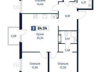 Продам 3-ком. квартиру, 83.1 м2, Мурино