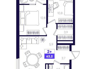 2-комнатная квартира на продажу, 63.2 м2, Тюмень