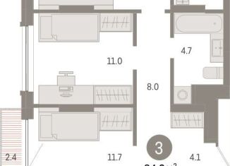 Продам 3-комнатную квартиру, 84.2 м2, Тюмень