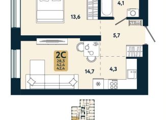 Продаю 2-ком. квартиру, 42.4 м2, Новосибирская область