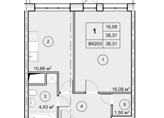 Продается 1-комнатная квартира, 38.3 м2, рабочий посёлок Некрасовский