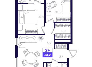 Продается двухкомнатная квартира, 63.2 м2, Тюмень