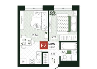 Однокомнатная квартира на продажу, 33 м2, Тула