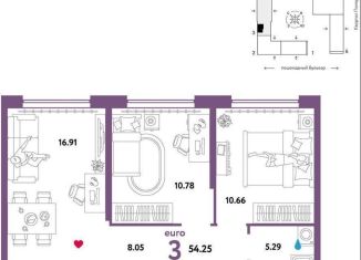 Продается 3-ком. квартира, 54.3 м2, Тюмень, Харьковская улица, 72А