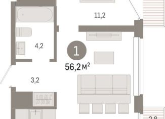 Продается 1-ком. квартира, 56.2 м2, Екатеринбург, Мраморская улица, 13, ЖК Шишимская Горка