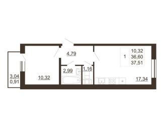 Продается 1-ком. квартира, 37.5 м2, Ленинградская область, улица Хохлова, 16