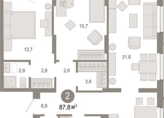 2-ком. квартира на продажу, 87.8 м2, Тюмень