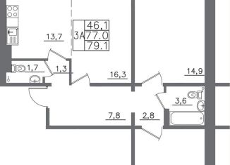 Продам 3-ком. квартиру, 79.1 м2, Иркутск