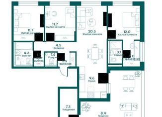 3-комнатная квартира на продажу, 104.3 м2, Московская область, микрорайон Равновесие, 6