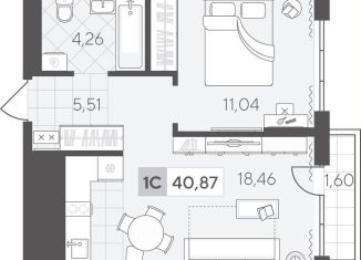 Продаю 1-ком. квартиру, 40.9 м2, Тюмень