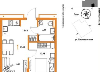 1-комнатная квартира на продажу, 34.9 м2, Тюмень